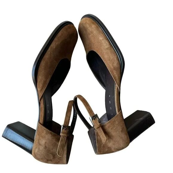 Paloma Round Square Suede Toe Chunky Heels Mary Jane Shoes feature leather 7.5 - Picture 7 of 14